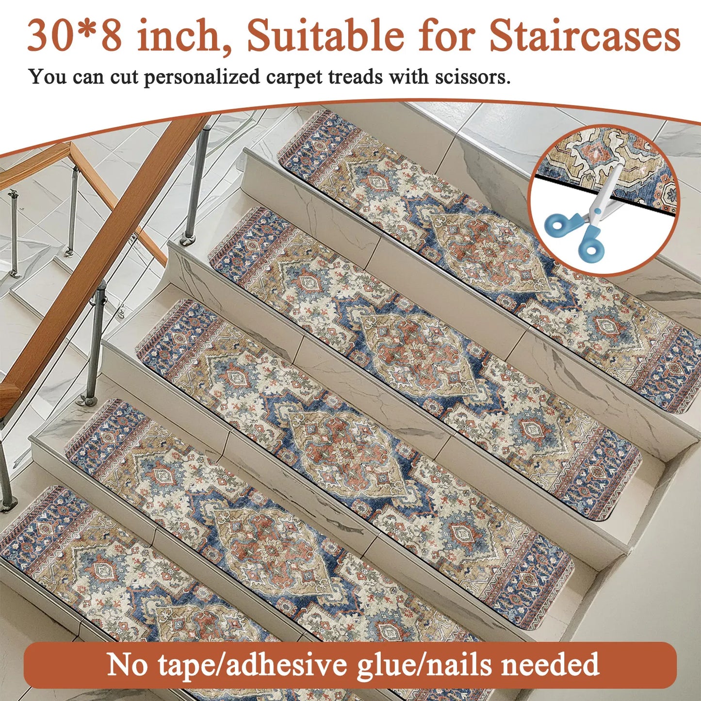 Non-Slip Stair Carpet, Indoor, Soft, Resistant Rubber