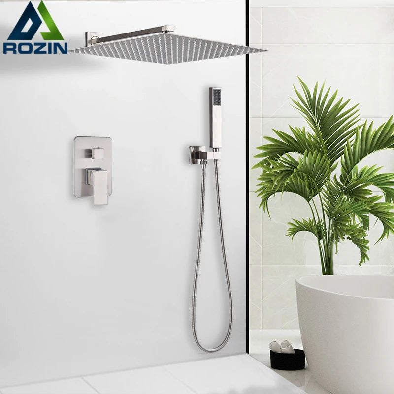 Wall Mounted Rainfall Shower, Stainless Steel ,Brushed Nickel