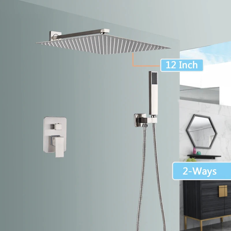 Wall Mounted Rainfall Shower, Stainless Steel ,Brushed Nickel