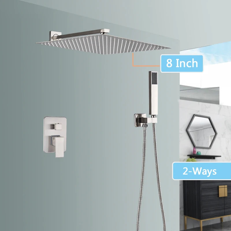 Wall Mounted Rainfall Shower, Stainless Steel ,Brushed Nickel