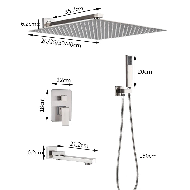 Wall Mounted Rainfall Shower, Stainless Steel ,Brushed Nickel
