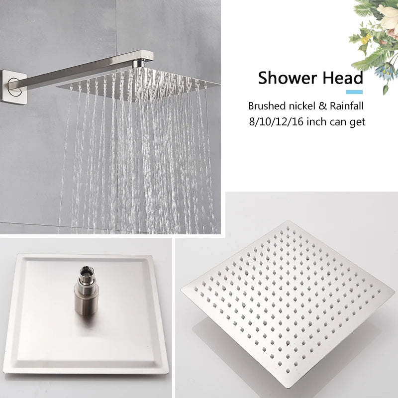 Wall Mounted Rainfall Shower, Stainless Steel ,Brushed Nickel