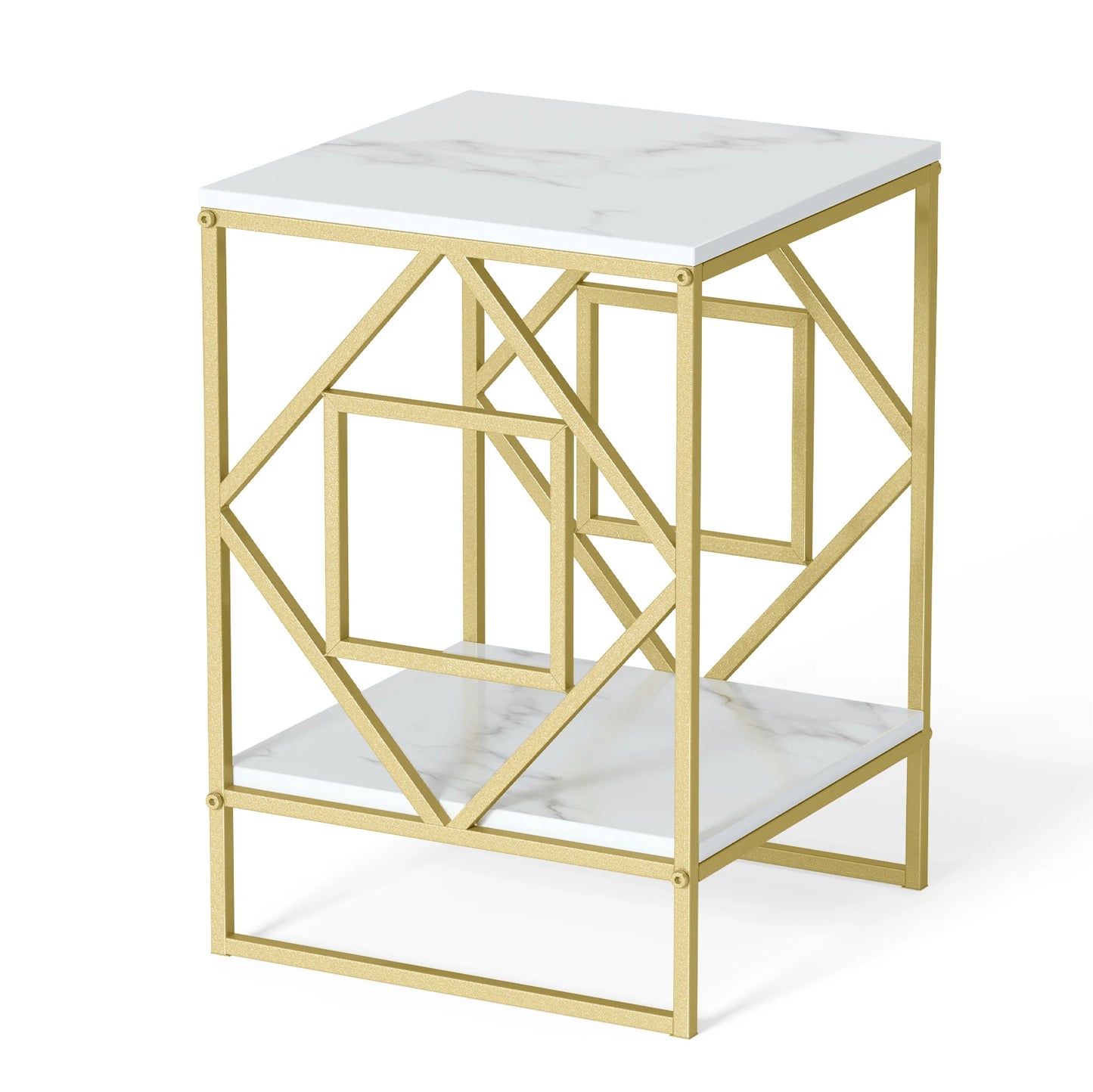 Marble End Table, Gold Frame