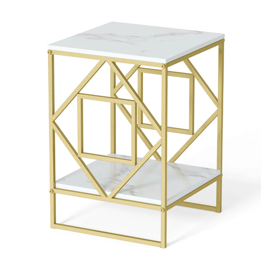 Marble End Table, Gold Frame