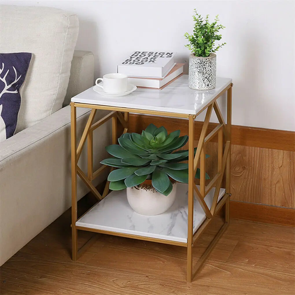 Marble End Table, Gold Frame