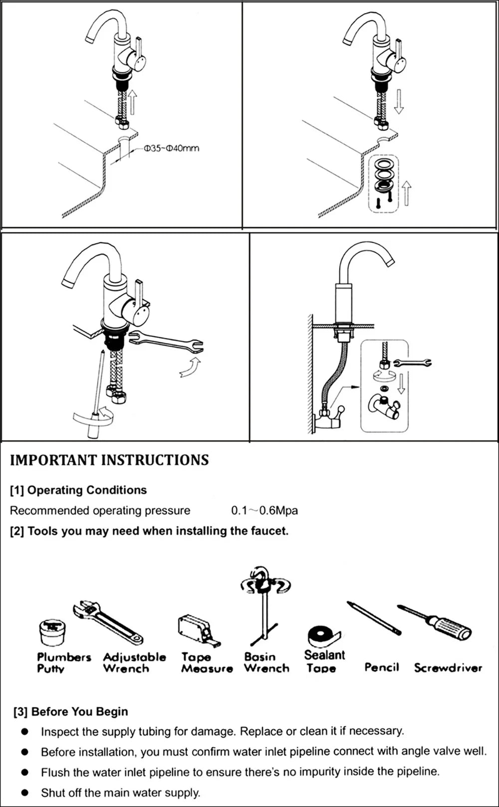 Kitchen Faucet, Deck Mounted, Rotation Stream Sprayer