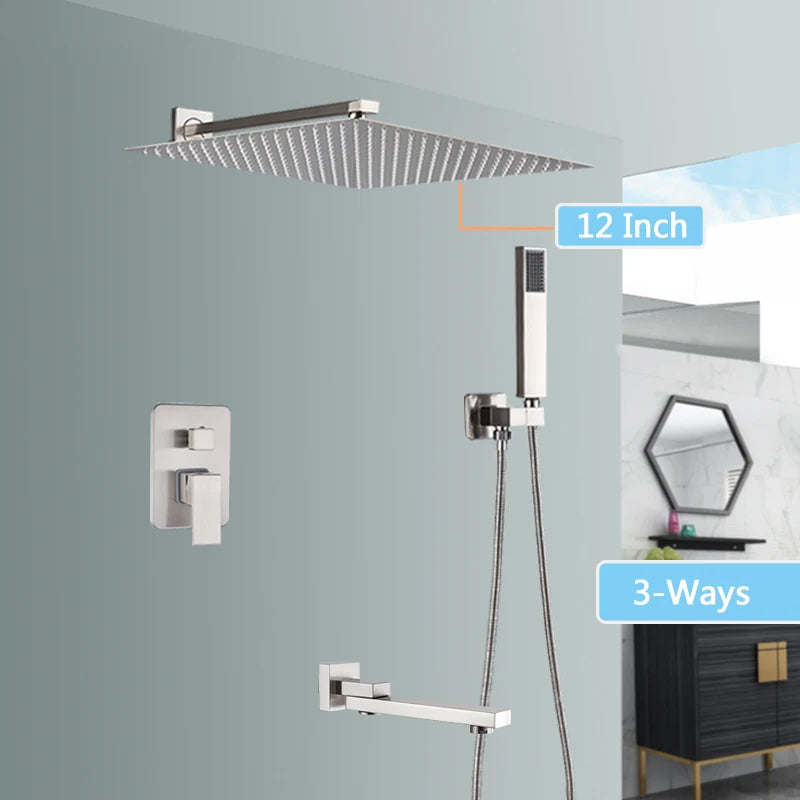 Wall Mounted Rainfall Shower, Stainless Steel ,Brushed Nickel