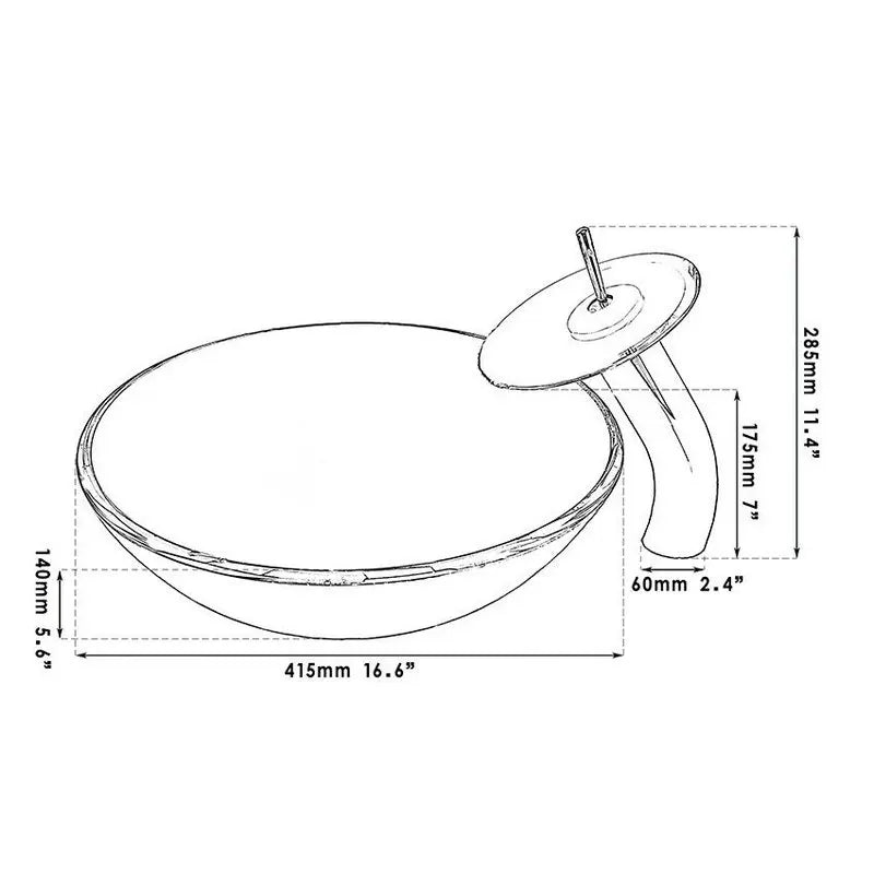 Hand-Painted Tempered Glass Round Bathroom Sink, Brass Set Faucet