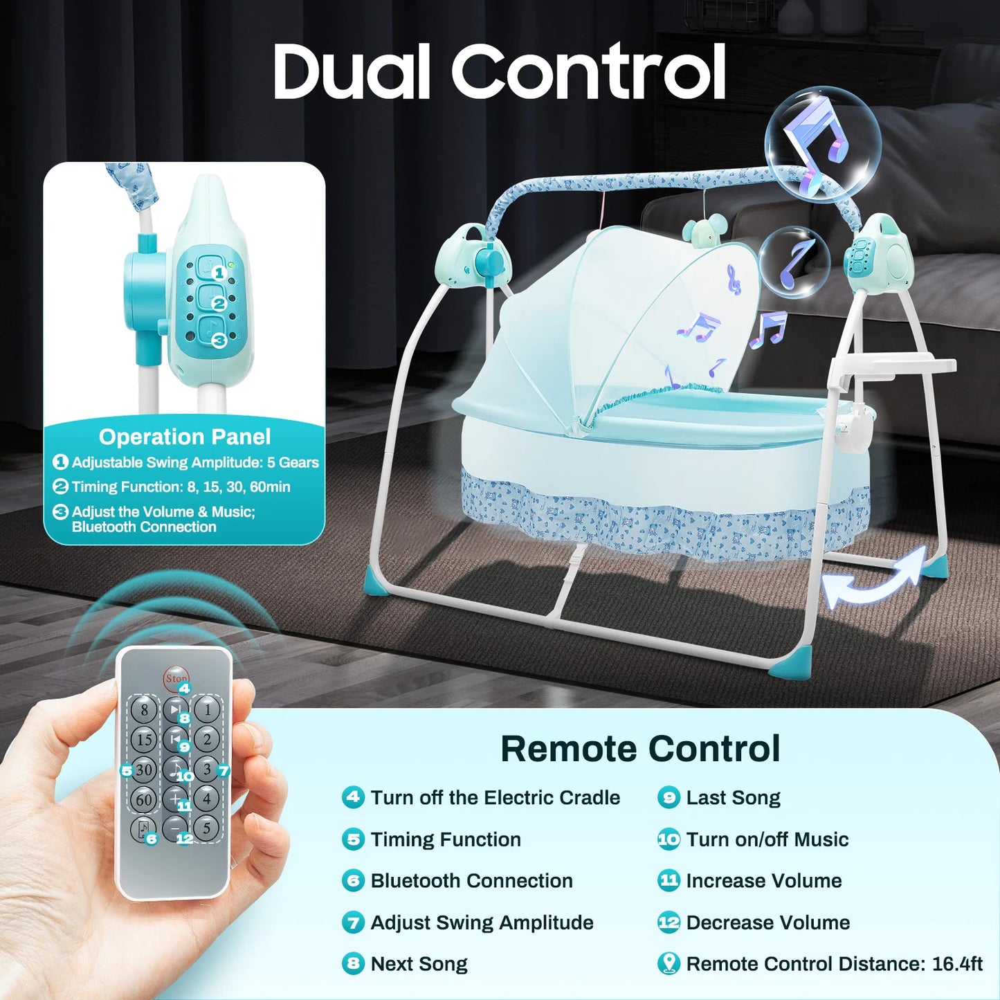 Cradle Swing Sleeping Bed, Auto Rocking, 5 Speed Stand, Musical, 0-18 Months, 3 Colors