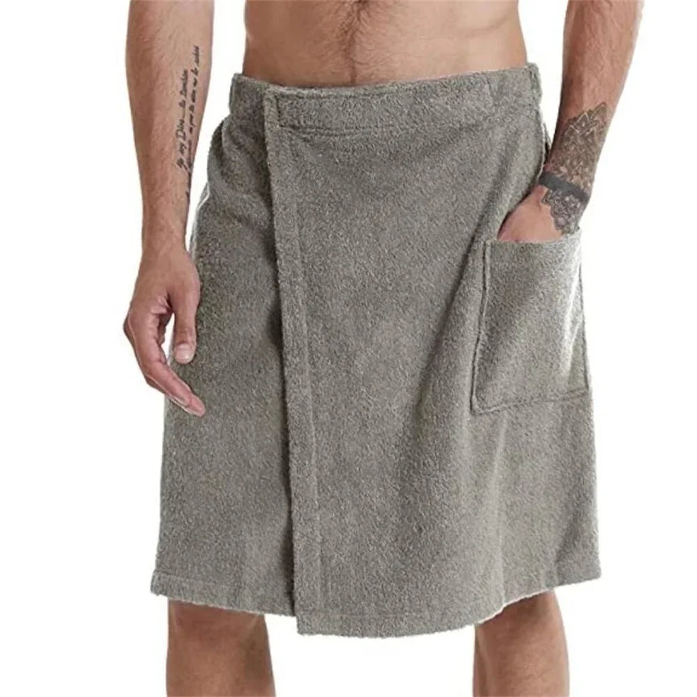 Men Wearable Bath Towel, Pocket, Soft, Shower Wrap, 5 Colors