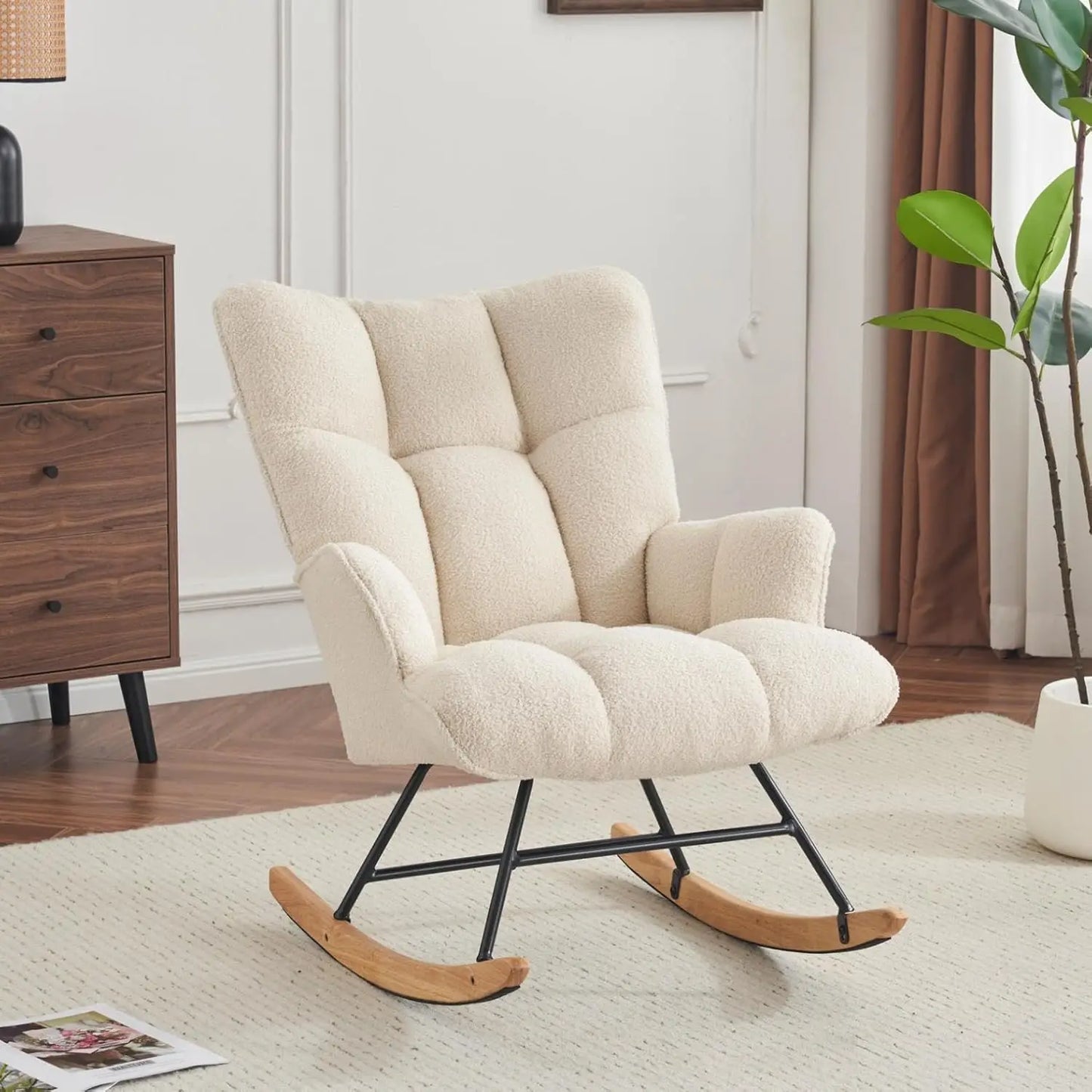 Rocking Chair, Upholstered Baby Fluffy Glider For Adults Small Spaces
