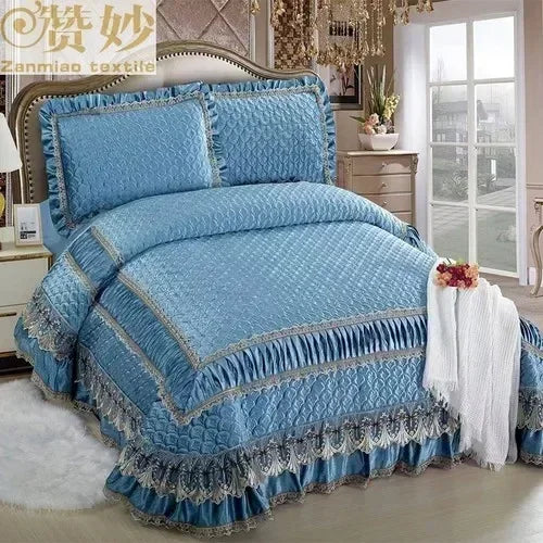 Fleece Bedding Set, Lace Ruffles, 3Pcs