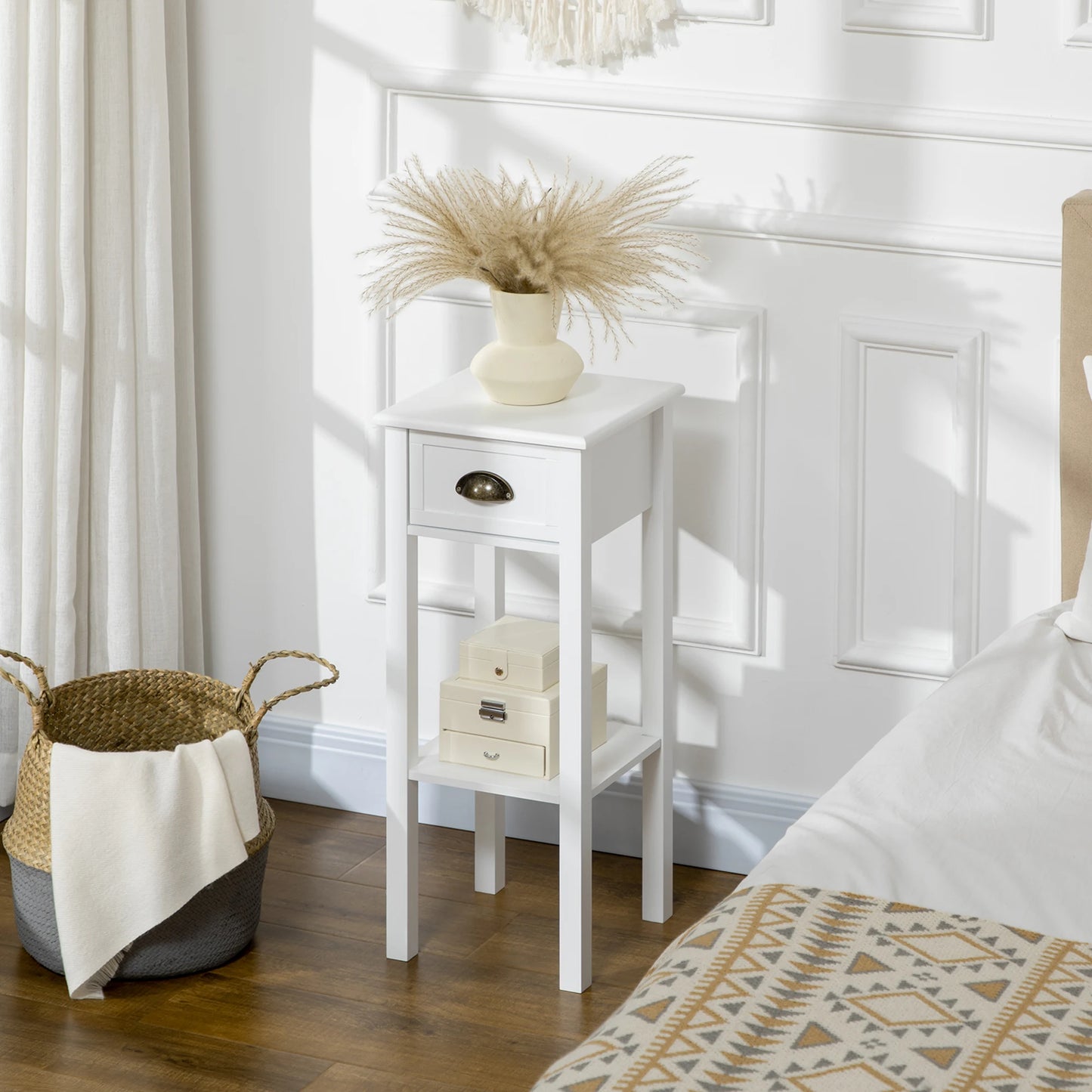 2-Tier End Side Table, Drawer, Shelf for Living Room or Office