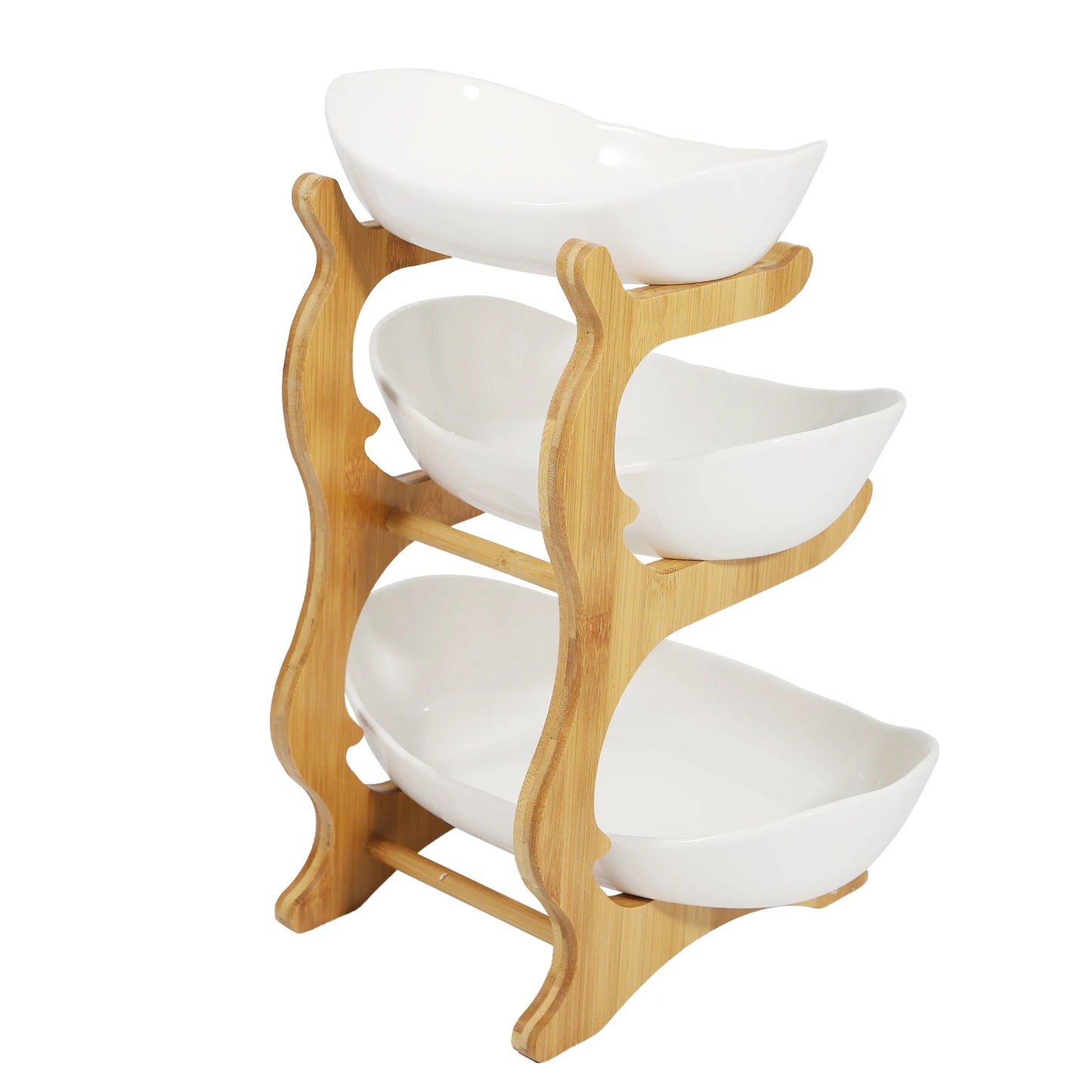 3 Ceramic Bowls Wooden Frame Bowl Holder Organizer
