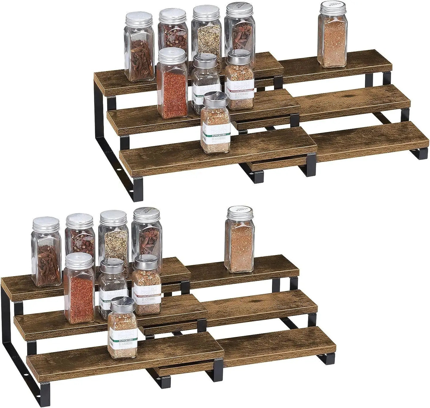 3-Tier Wooden Spice Organizer, Expandable, Set of 2