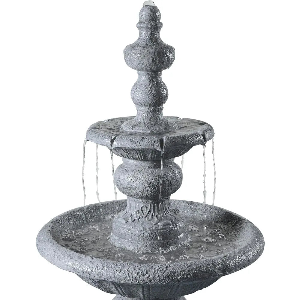 52.56" Outdoor Two-Tier Water Fountain, Realistic ICY Stone Texture