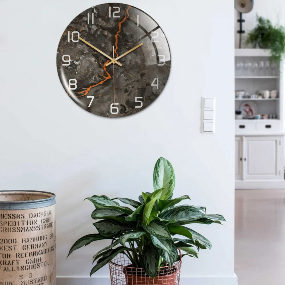 3D Acrylic Marble Pattern Wall Adhesive Clock, Silent Mechanism