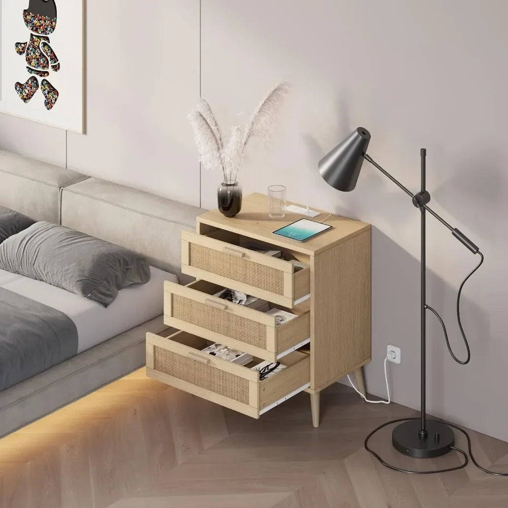 Nightstand with Charging Station, 2 USB Ports, 2AC Outlets