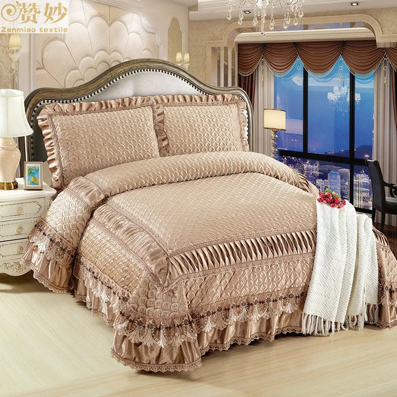 Fleece Bedding Set, Lace Ruffles, 3Pcs