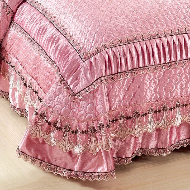 Fleece Bedding Set, Lace Ruffles, 3Pcs