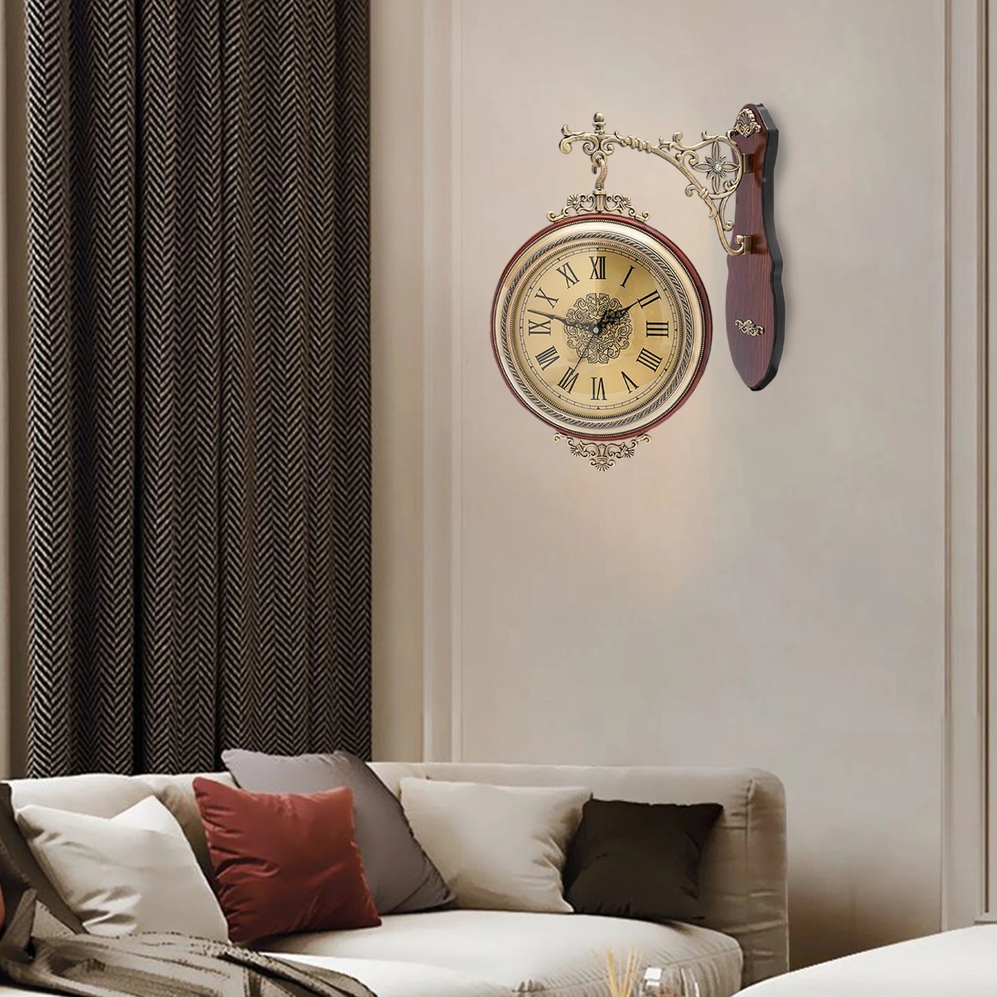 European Art Wall Clock, Silent, Retro, Double Sided