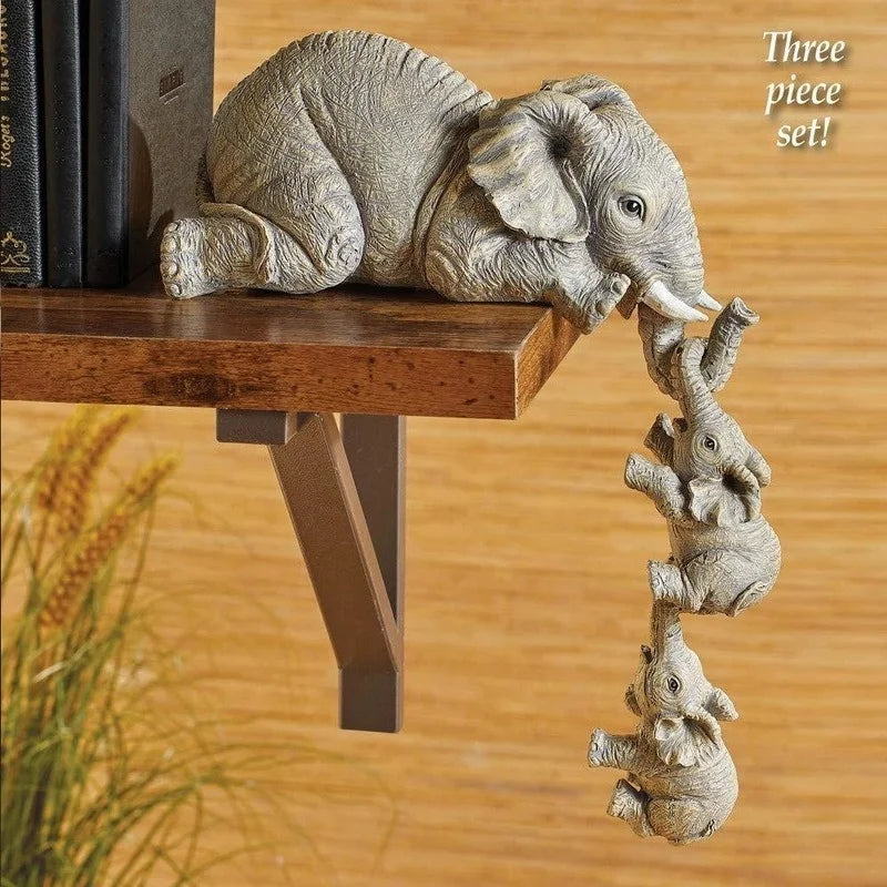 3pcs/set Elephant Figurines, Elephant Holding Baby Elephant
