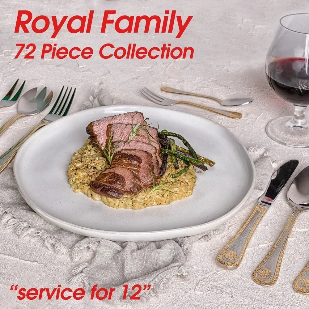 72 Piece Fine Silverware Set, Gift Carrying Case, Gold