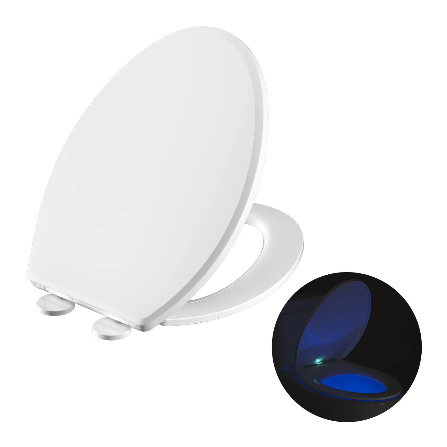 Elongated Toilet Seat, Built-in Light, Soft Slow Close, Plastic
