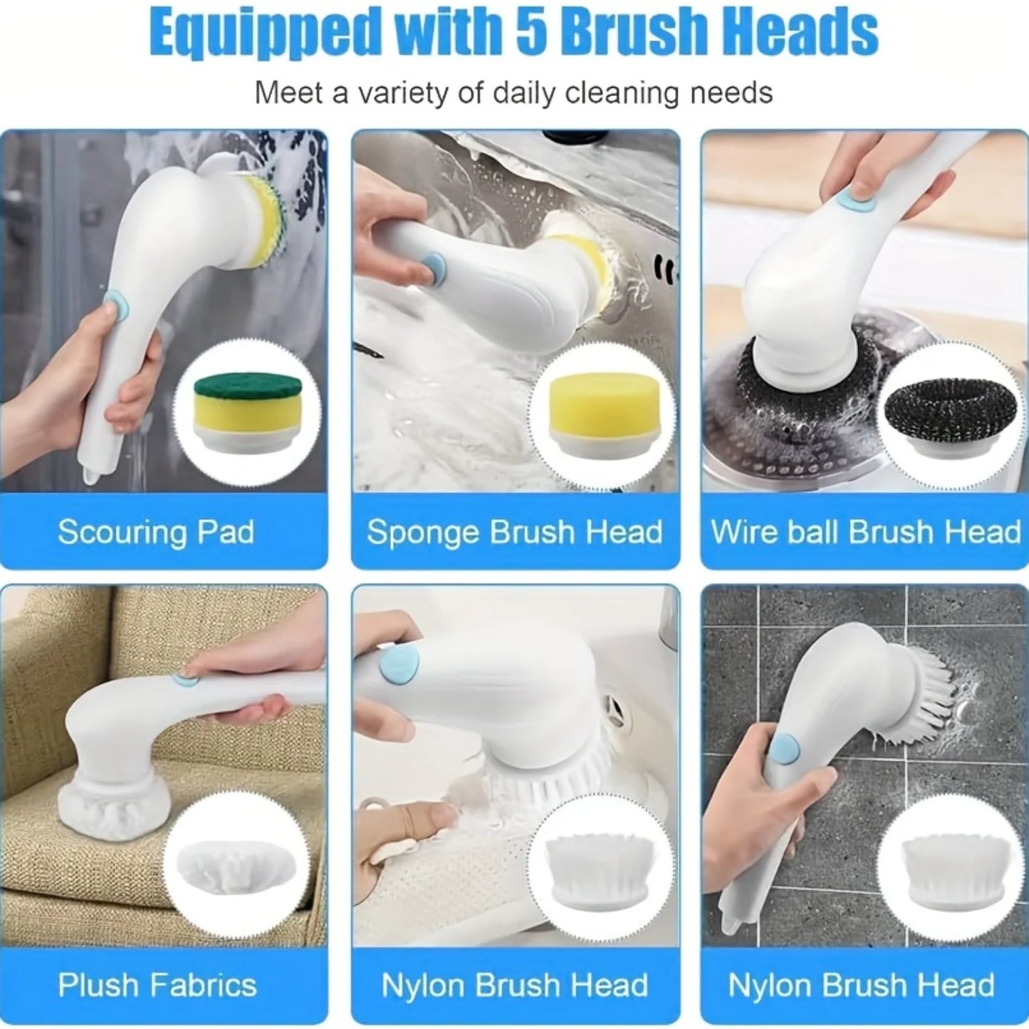 5-in-1 Cleaning Power Scrub Brush, Rechargeable