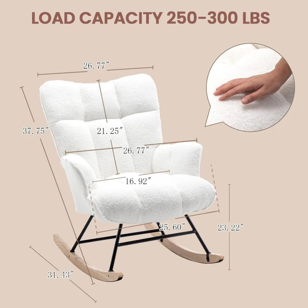 Rocking Chair, Upholstered Baby Fluffy Glider For Adults Small Spaces