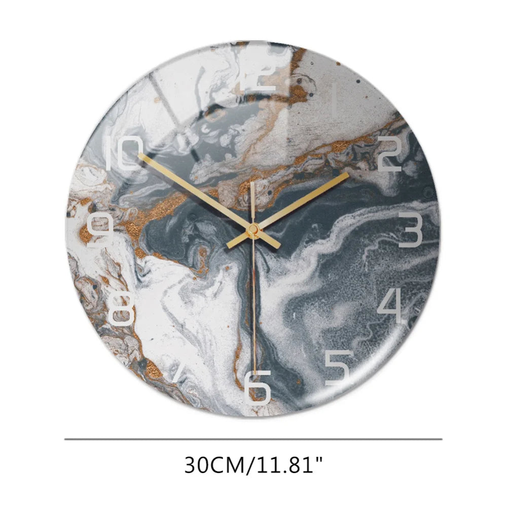 3D Acrylic Marble Pattern Wall Adhesive Clock, Silent Mechanism