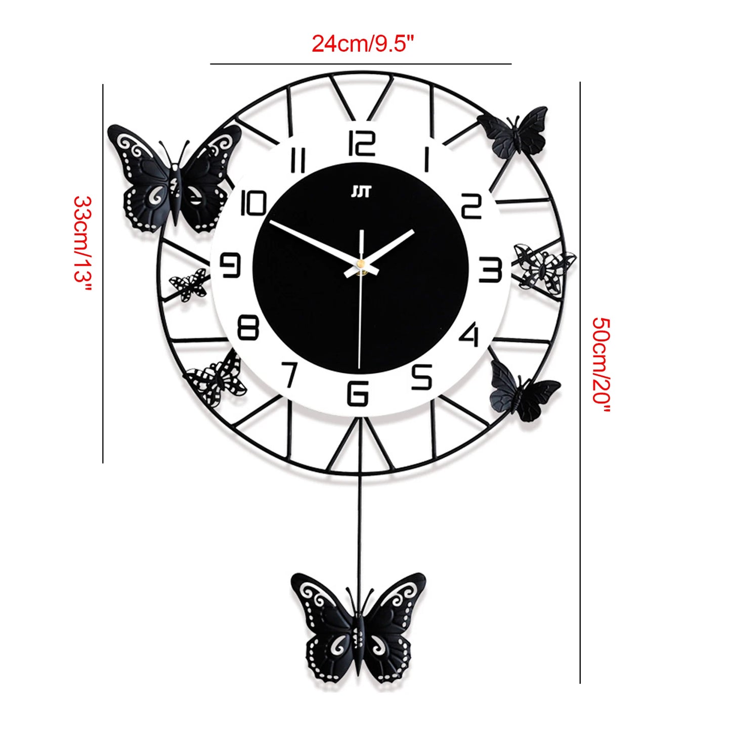 20" Round Butterfly Wall Clock, Creative, Iron, Quartz