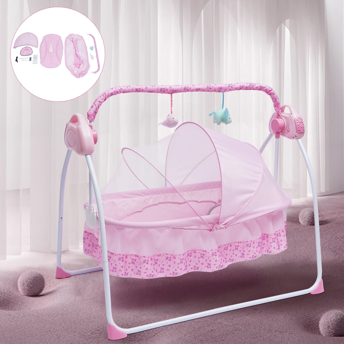 5 Gear Electric Auto-Swing, Cradle Sleep Bed, Infant, Bluetooth Music