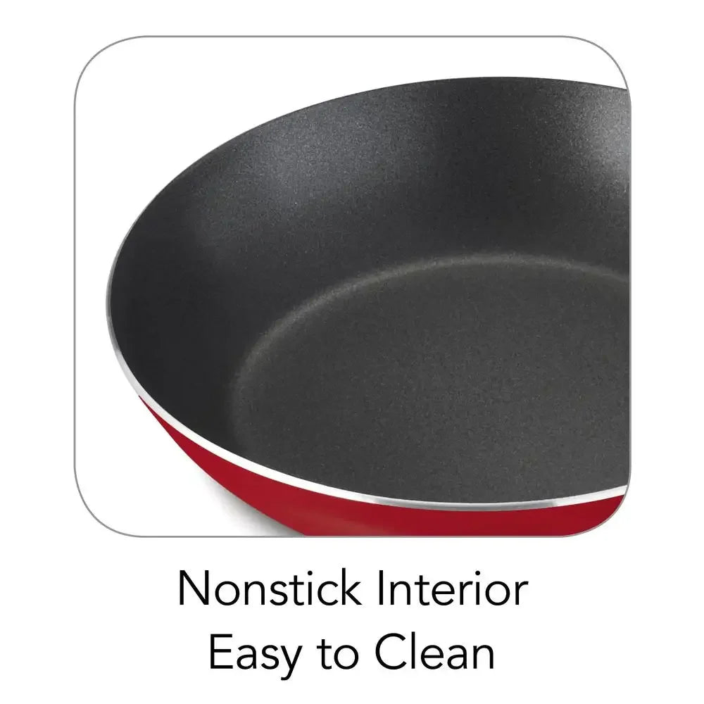 9-Piece Non-Stick Cookware Set, Red, Riveted Handles, Tempered Glass Lids