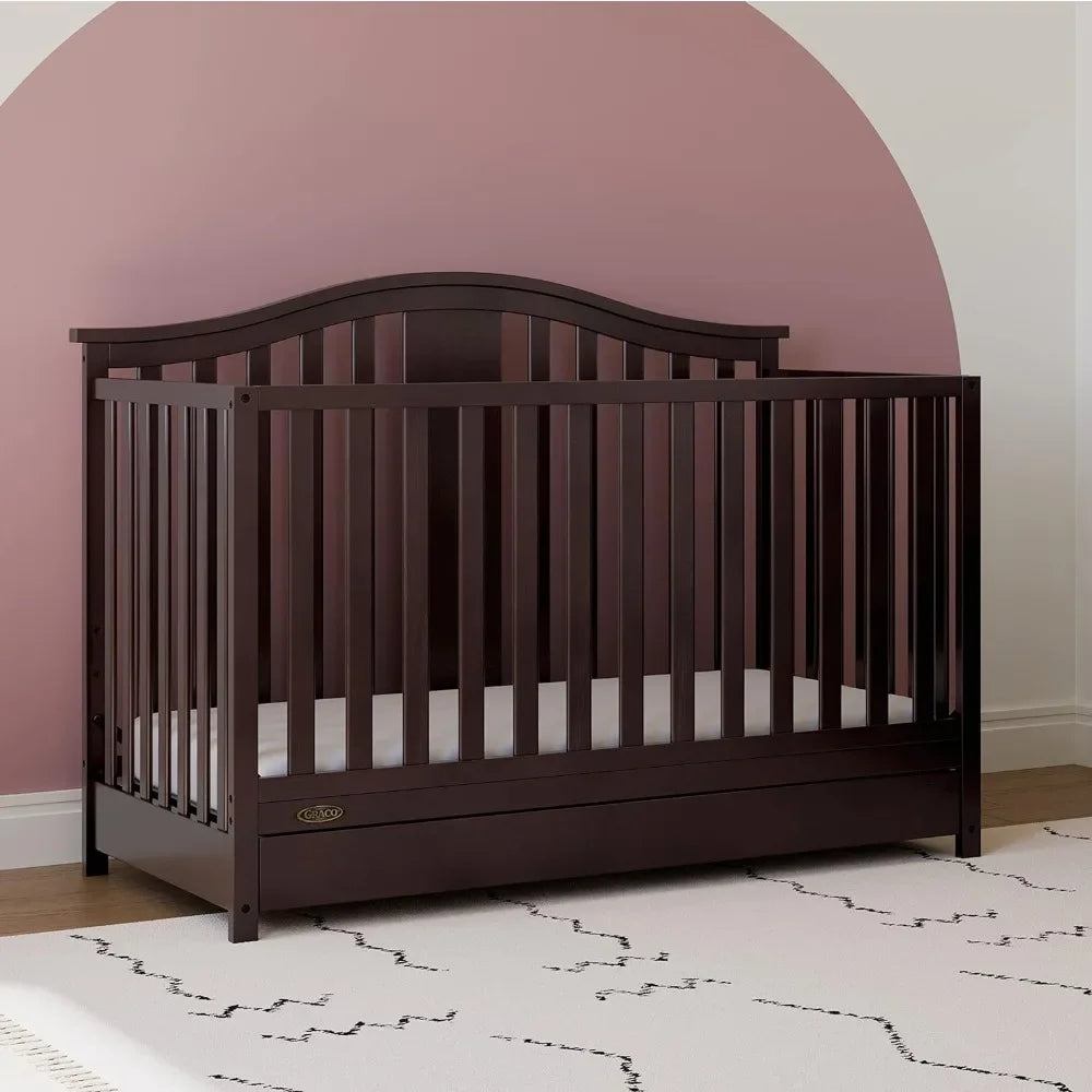 4 in1 Convertible Crib, Drawer, Quality Workmanship, Converts to Toddler Bed