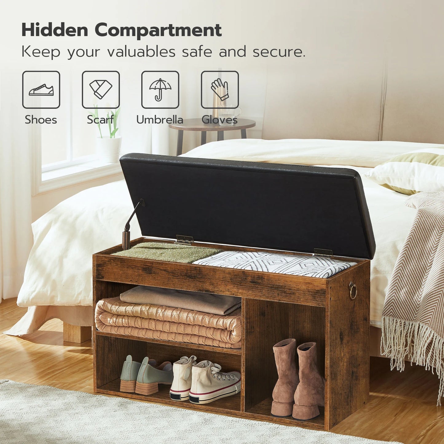 Shoe Storage Bench, Padded Cushion, Entryway, Flip-Open Storage Box
