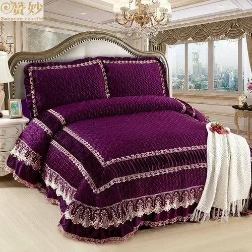 Fleece Bedding Set, Lace Ruffles, 3Pcs
