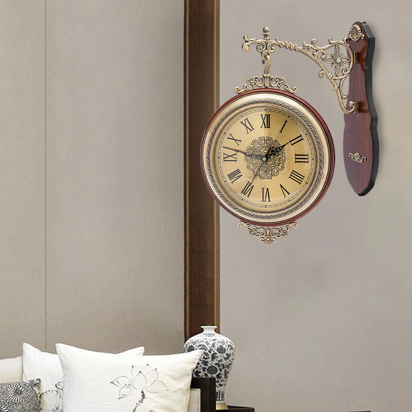 European Art Wall Clock, Silent, Retro, Double Sided