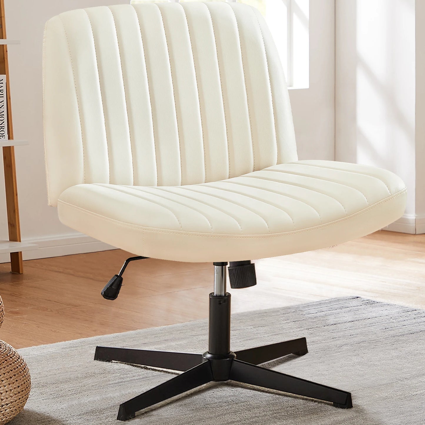 Office Chair, Armless, Wide, Dual-Purpose Base, Adjustable, Swivel, Fabric