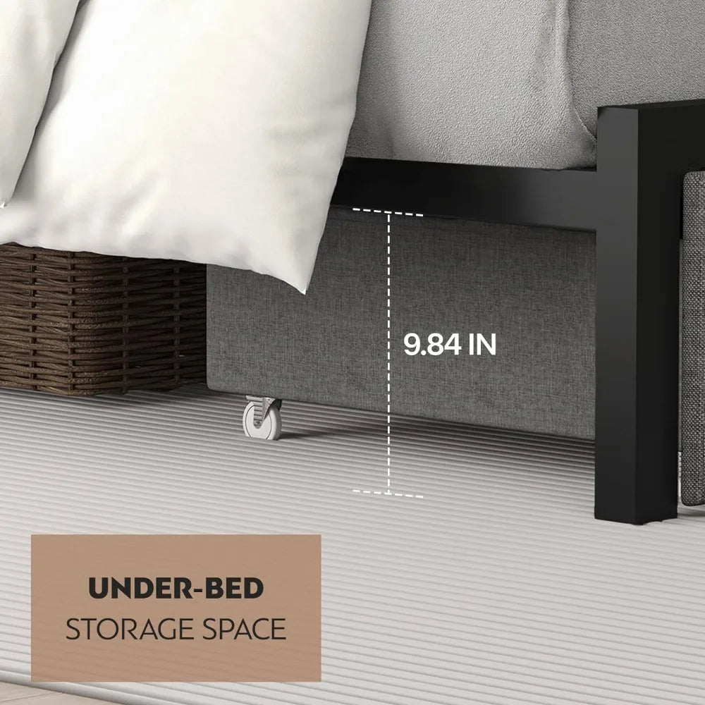 Queen Size Bed, Drawers, Platform Bed Frame, Charging Station, LED Bed