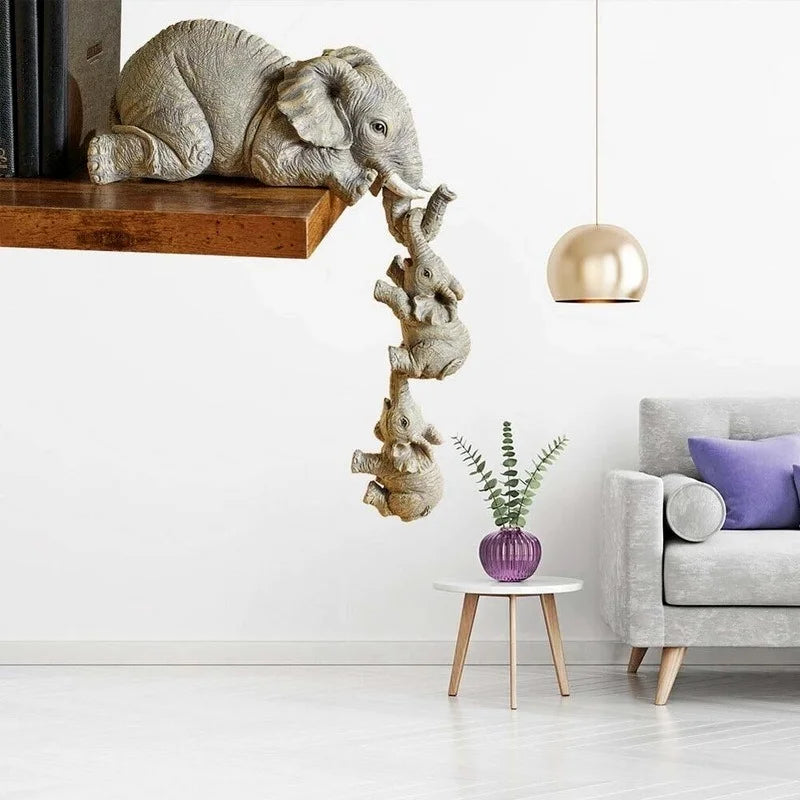 3pcs/set Elephant Figurines, Elephant Holding Baby Elephant