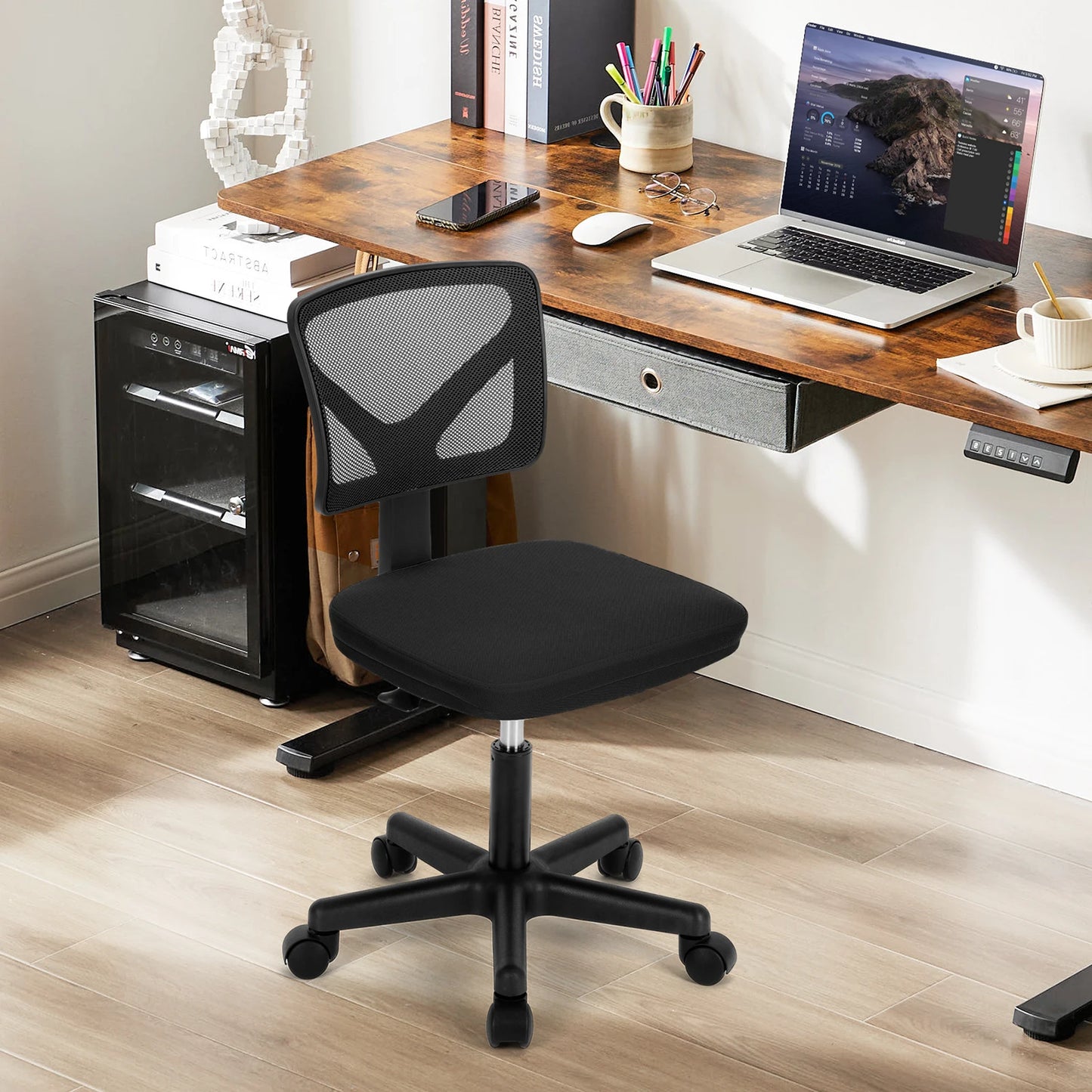 Armless Office Chair, Lumbar Support, Adjustable Height, Swivel