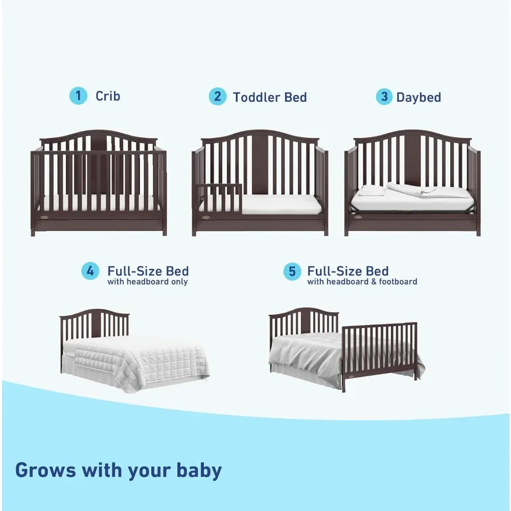 4 in1 Convertible Crib, Drawer, Quality Workmanship, Converts to Toddler Bed