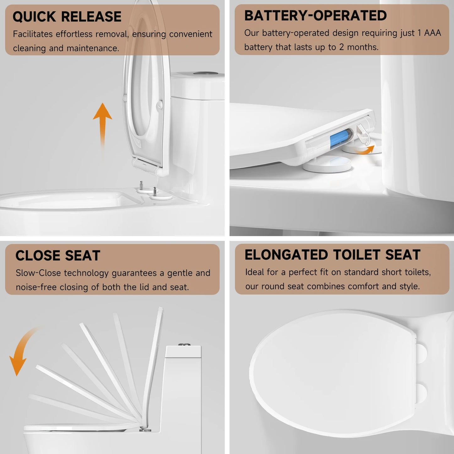 Elongated Toilet Seat, Built-in Light, Soft Slow Close, Plastic