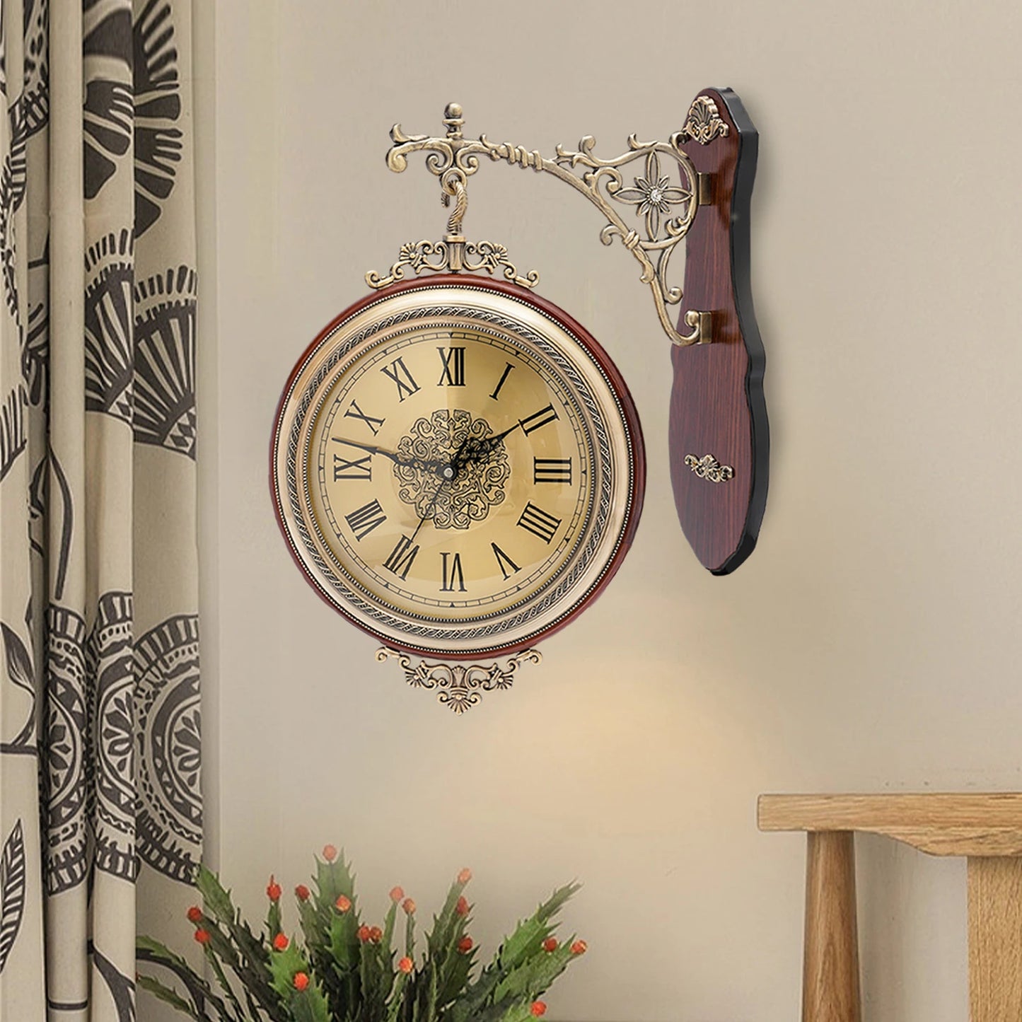 European Art Wall Clock, Silent, Retro, Double Sided