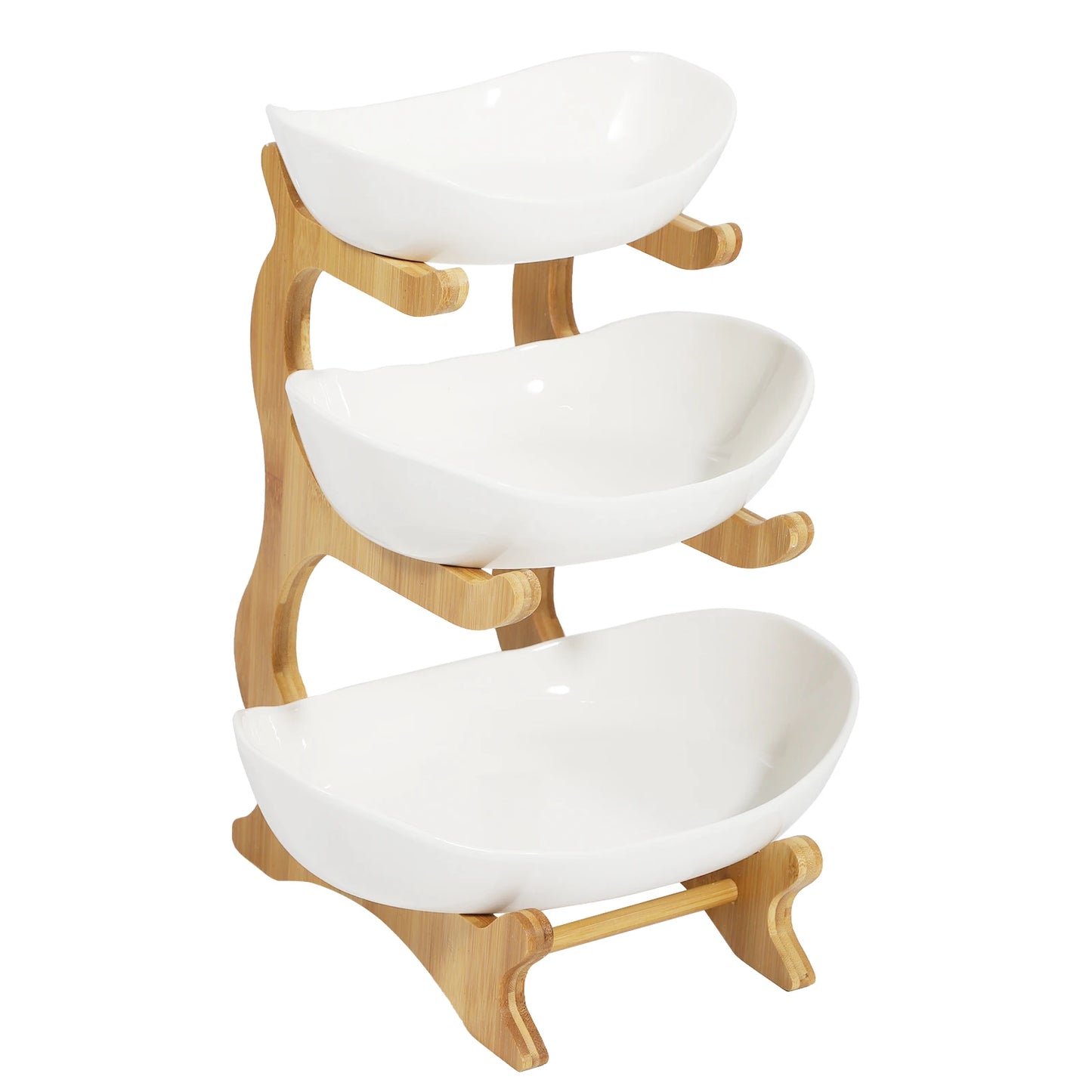 3 Ceramic Bowls Wooden Frame Bowl Holder Organizer