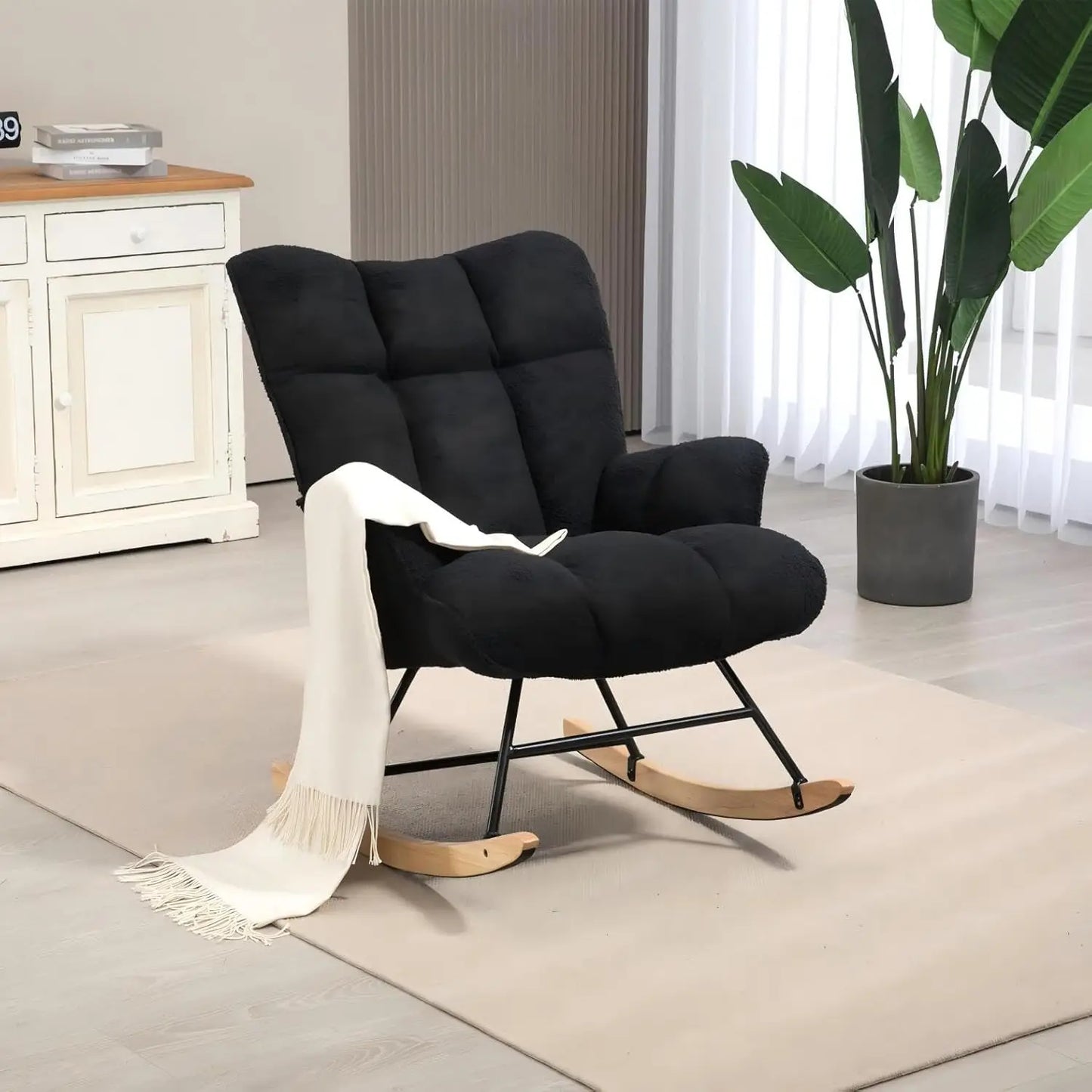 Rocking Chair, Upholstered Baby Fluffy Glider For Adults Small Spaces