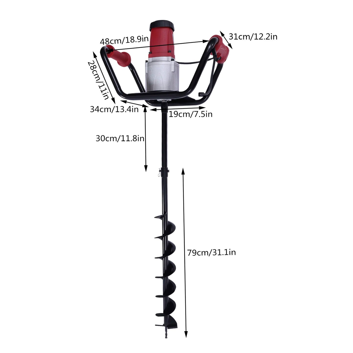1500W Electric Post Hole Auger Digger, Adjustable, 4" Bit