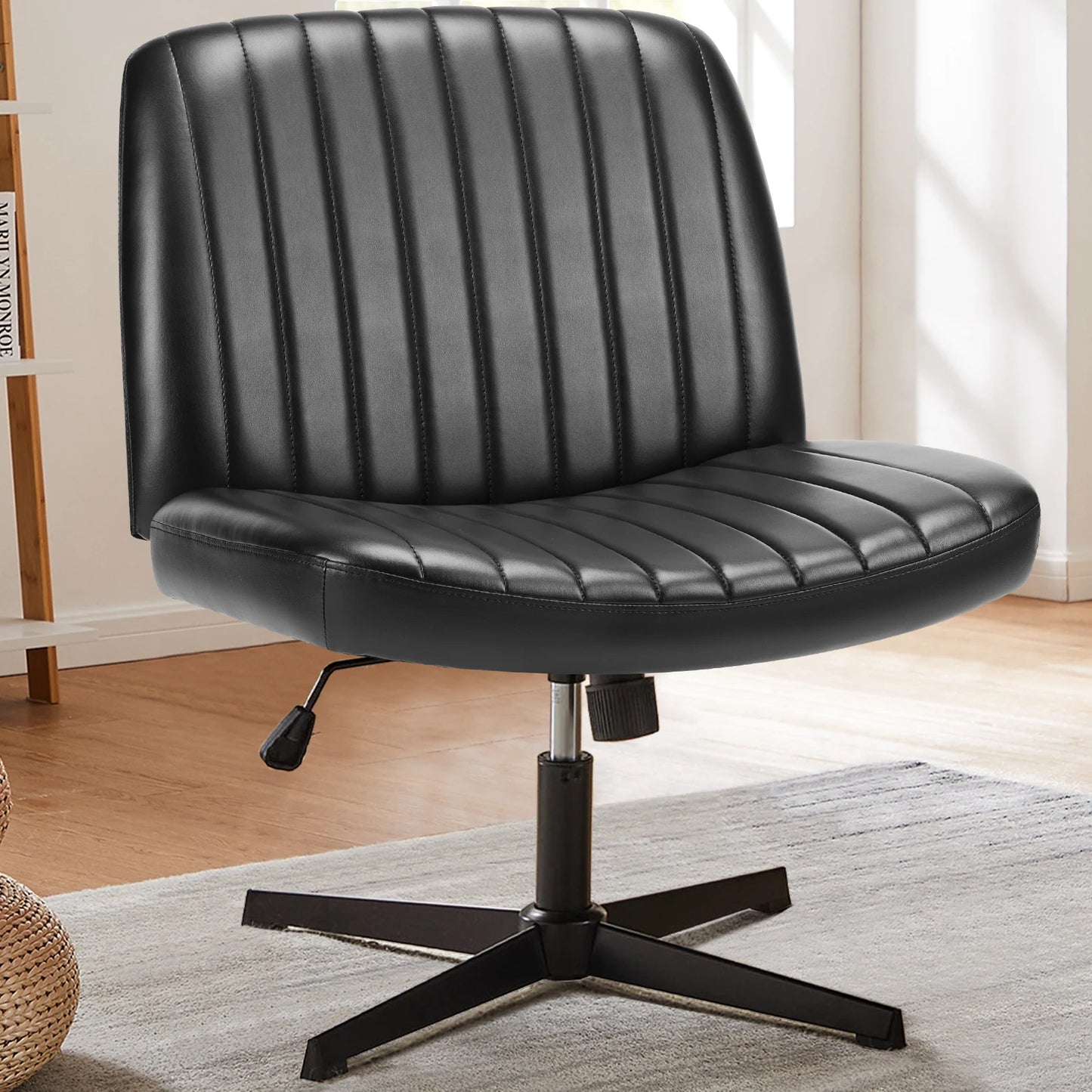 Office Chair, Armless, Wide, Dual-Purpose Base, Adjustable, Swivel, Fabric