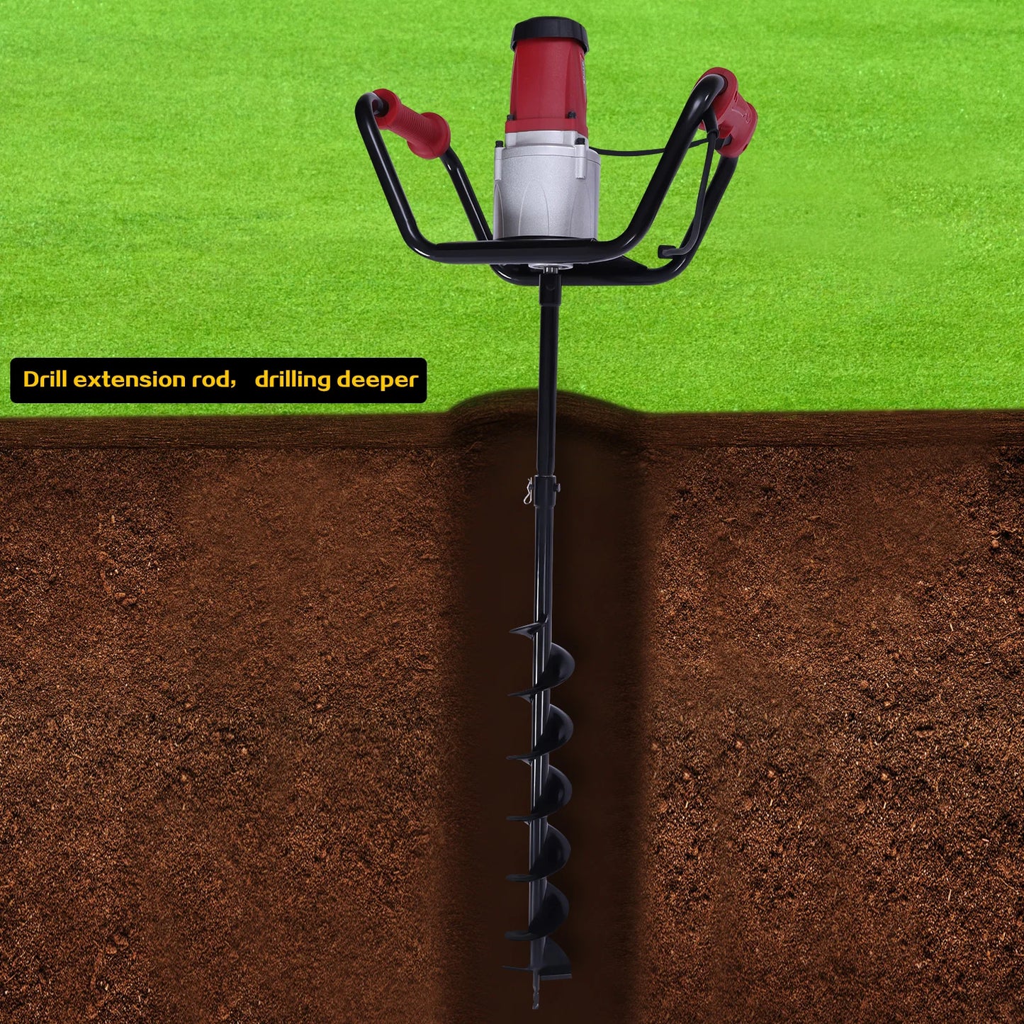 1500W Electric Post Hole Auger Digger, Adjustable, 4" Bit